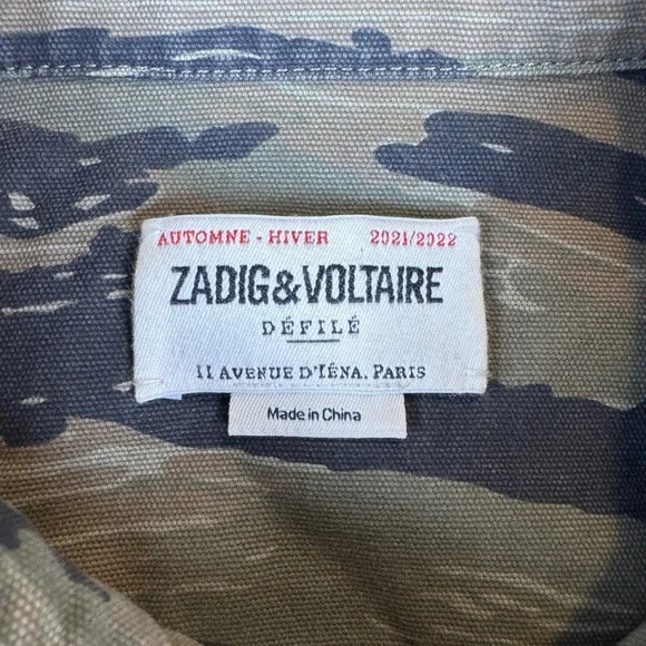 Zadig & Voltaire Defile Womens Tiger Stripe Camo Military Shirt Canvas Jacket XS - Picture 5 of 8
